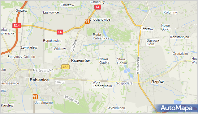 mapa Nowa Gadka gmina Ksawerów, Nowa Gadka gmina Ksawerów na mapie Targeo