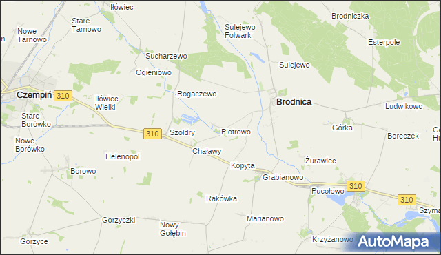 mapa Piotrowo gmina Brodnica, Piotrowo gmina Brodnica na mapie Targeo