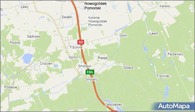 mapa Rataje gmina Nowogródek Pomorski, Rataje gmina Nowogródek Pomorski na mapie Targeo