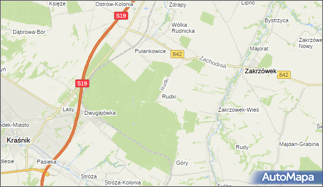 mapa Rudki gmina Zakrzówek, Rudki gmina Zakrzówek na mapie Targeo