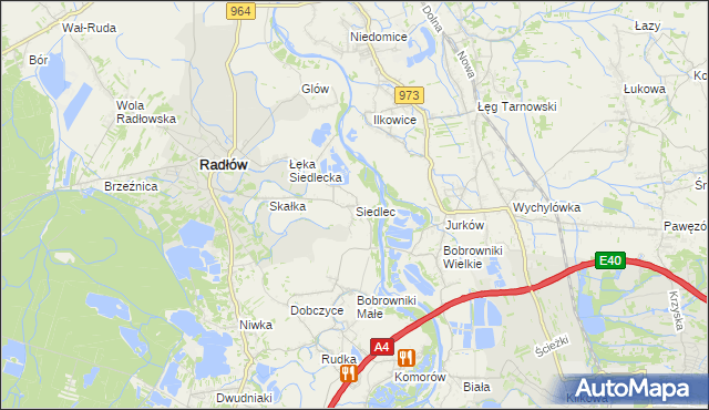 mapa Siedlec gmina Radłów, Siedlec gmina Radłów na mapie Targeo