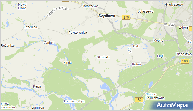 mapa Skrobek gmina Szydłowo, Skrobek gmina Szydłowo na mapie Targeo