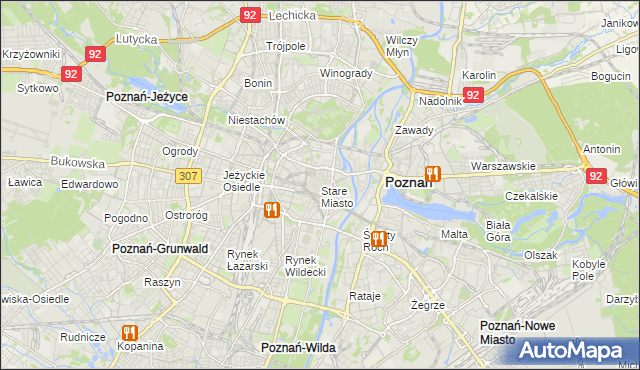 mapa Stare Miasto gmina Poznań, Stare Miasto gmina Poznań na mapie Targeo