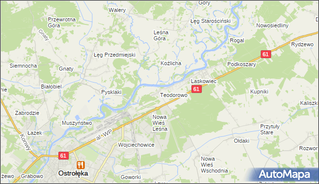 mapa Teodorowo gmina Rzekuń, Teodorowo gmina Rzekuń na mapie Targeo