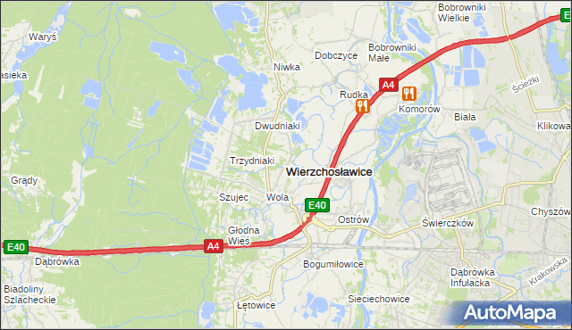 mapa Wierzchosławice powiat tarnowski, Wierzchosławice powiat tarnowski na mapie Targeo