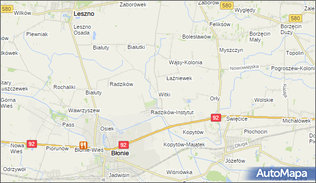 mapa Witki gmina Błonie, Witki gmina Błonie na mapie Targeo