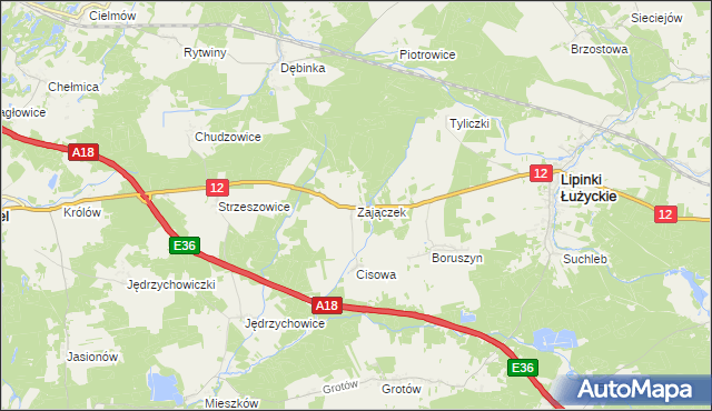 mapa Zajączek gmina Lipinki Łużyckie, Zajączek gmina Lipinki Łużyckie na mapie Targeo