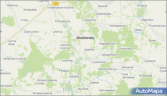 mapa Józefów gmina Wodzierady, Józefów gmina Wodzierady na mapie Targeo