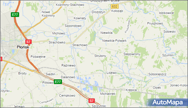 mapa Strubiny gmina Płońsk, Strubiny gmina Płońsk na mapie Targeo