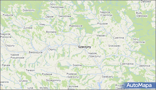 mapa Szerzyny, Szerzyny na mapie Targeo