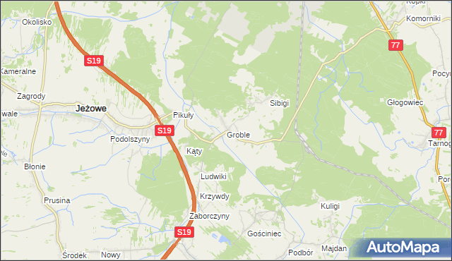 mapa Groble gmina Jeżowe, Groble gmina Jeżowe na mapie Targeo