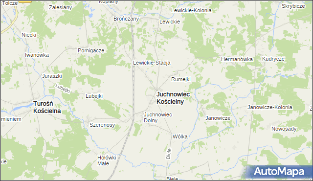 mapa Juchnowiec Kościelny, Juchnowiec Kościelny na mapie Targeo