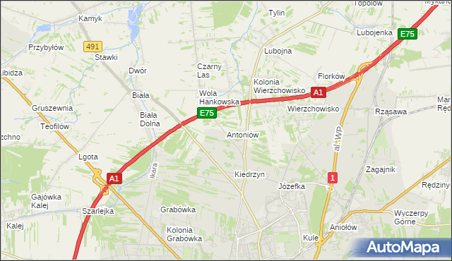 mapa Antoniów gmina Mykanów, Antoniów gmina Mykanów na mapie Targeo