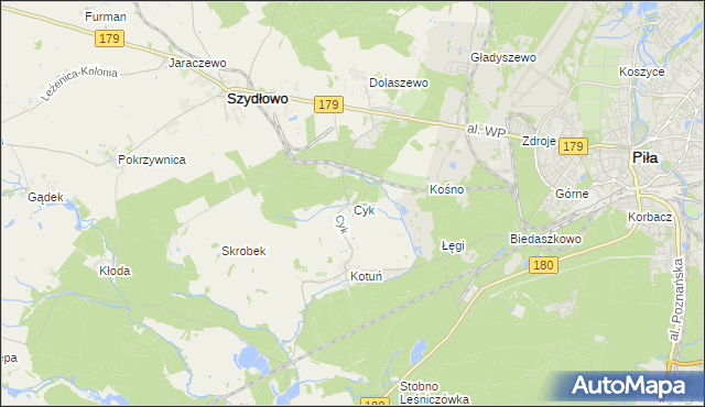 mapa Cyk gmina Szydłowo, Cyk gmina Szydłowo na mapie Targeo