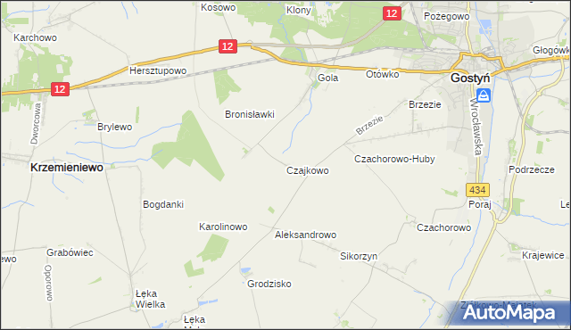 mapa Czajkowo gmina Gostyń, Czajkowo gmina Gostyń na mapie Targeo
