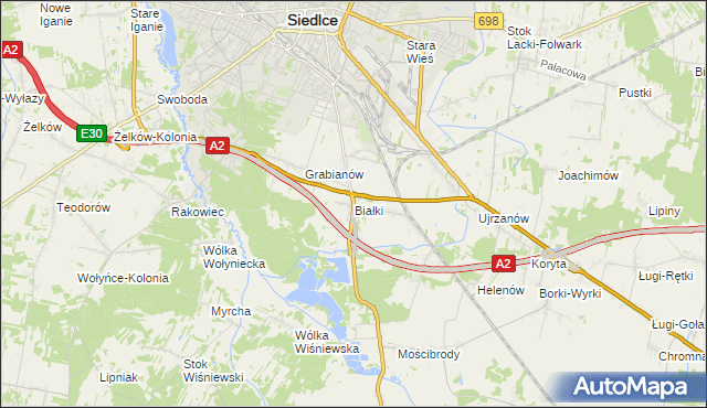 mapa Białki gmina Siedlce, Białki gmina Siedlce na mapie Targeo