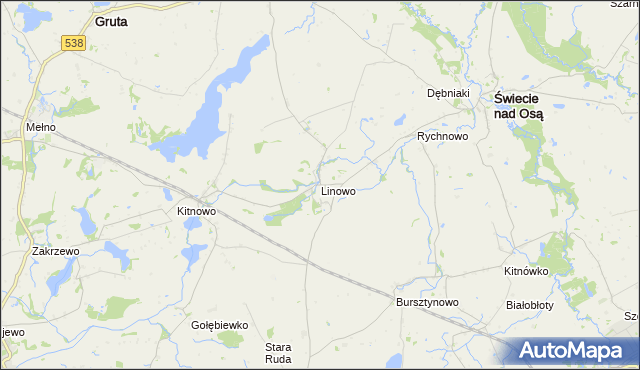 mapa Linowo gmina Świecie nad Osą, Linowo gmina Świecie nad Osą na mapie Targeo