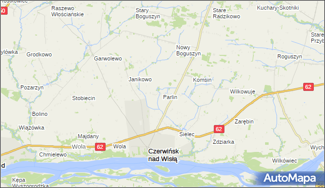 mapa Parlin gmina Czerwińsk nad Wisłą, Parlin gmina Czerwińsk nad Wisłą na mapie Targeo