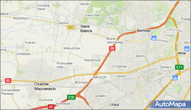 mapa Szeligi gmina Ożarów Mazowiecki, Szeligi gmina Ożarów Mazowiecki na mapie Targeo