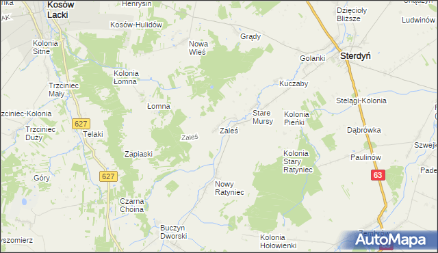mapa Zaleś gmina Sterdyń, Zaleś gmina Sterdyń na mapie Targeo