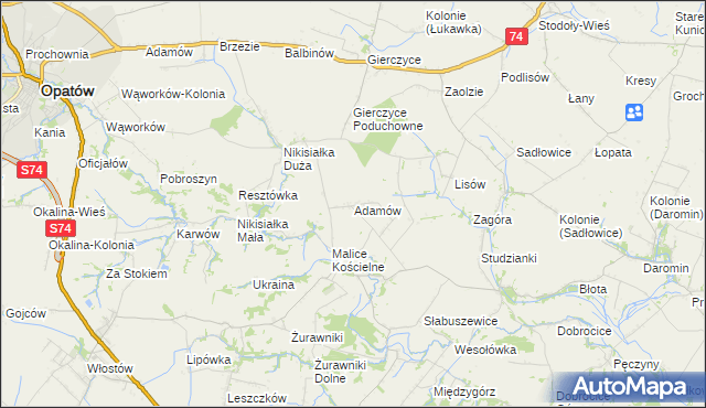 mapa Adamów gmina Lipnik, Adamów gmina Lipnik na mapie Targeo