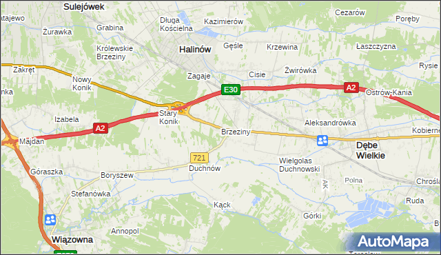 mapa Brzeziny gmina Halinów, Brzeziny gmina Halinów na mapie Targeo