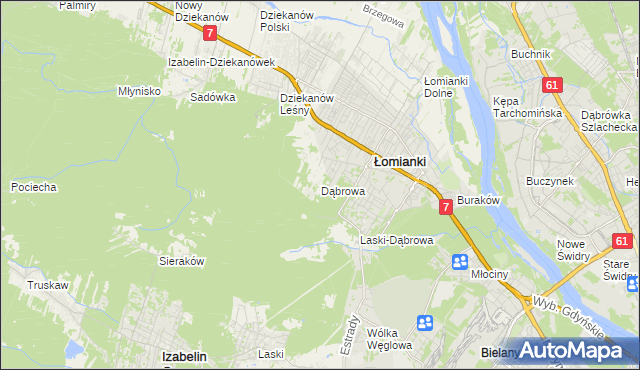 mapa Dąbrowa gmina Łomianki, Dąbrowa gmina Łomianki na mapie Targeo