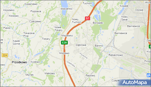 mapa Dąbrowa gmina Żukowo, Dąbrowa gmina Żukowo na mapie Targeo