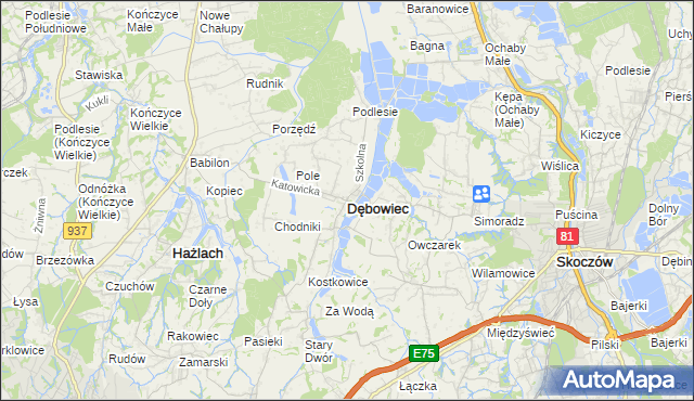 mapa Dębowiec powiat cieszyński, Dębowiec powiat cieszyński na mapie Targeo