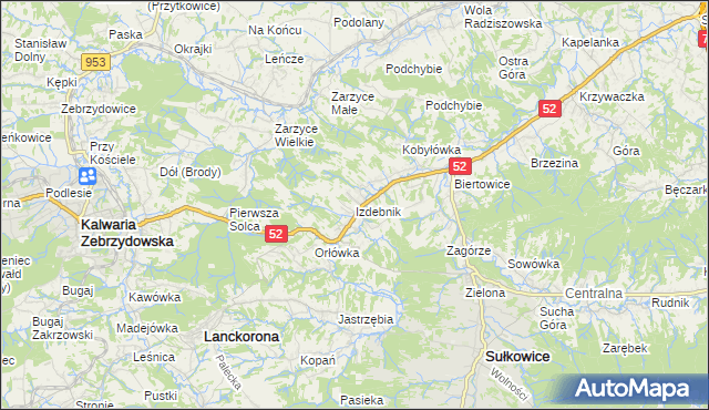 mapa Izdebnik gmina Lanckorona, Izdebnik gmina Lanckorona na mapie Targeo