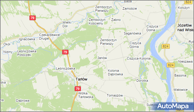 mapa Janów gmina Tarłów, Janów gmina Tarłów na mapie Targeo