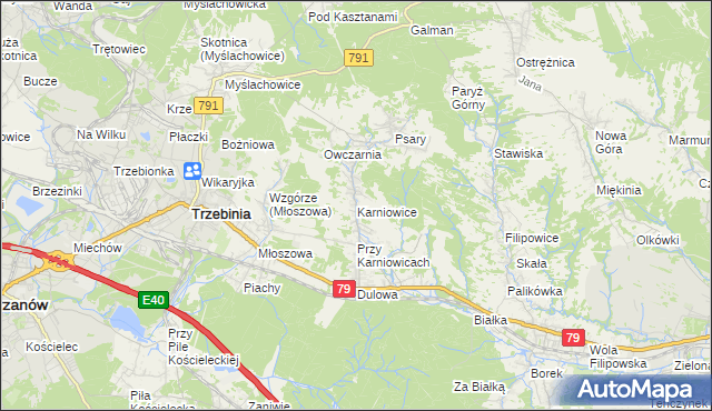 mapa Karniowice gmina Trzebinia, Karniowice gmina Trzebinia na mapie Targeo