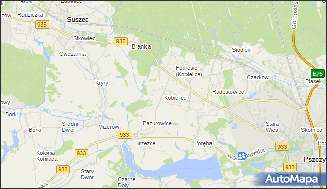 mapa Kobielice gmina Suszec, Kobielice gmina Suszec na mapie Targeo