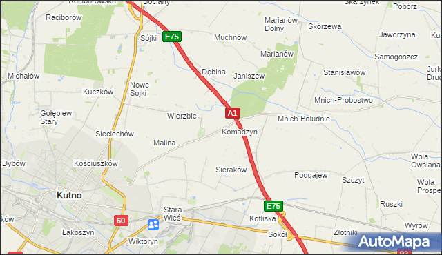 mapa Komadzyn, Komadzyn na mapie Targeo