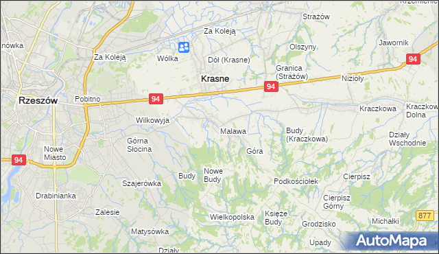 mapa Malawa gmina Krasne, Malawa gmina Krasne na mapie Targeo