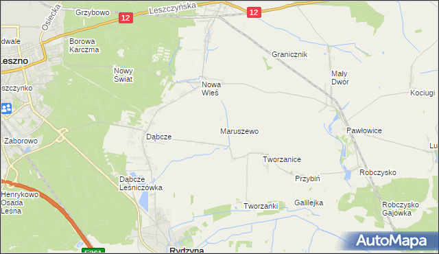 mapa Maruszewo gmina Rydzyna, Maruszewo gmina Rydzyna na mapie Targeo
