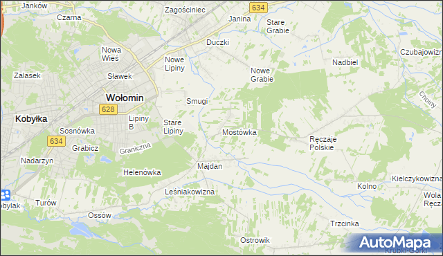 mapa Mostówka gmina Wołomin, Mostówka gmina Wołomin na mapie Targeo