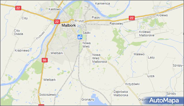 mapa Nowa Wieś Malborska, Nowa Wieś Malborska na mapie Targeo