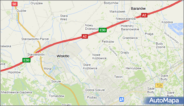 mapa Nowe Kozłowice, Nowe Kozłowice na mapie Targeo