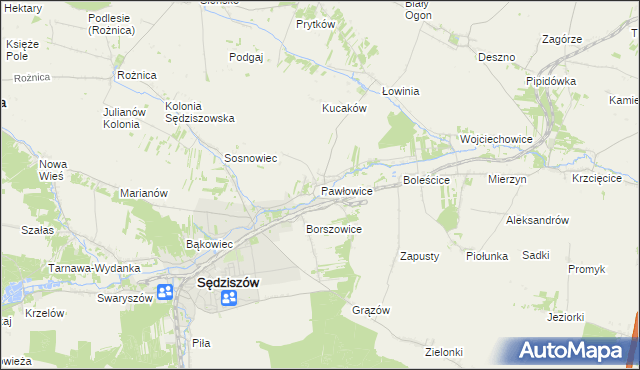 mapa Pawłowice gmina Sędziszów, Pawłowice gmina Sędziszów na mapie Targeo