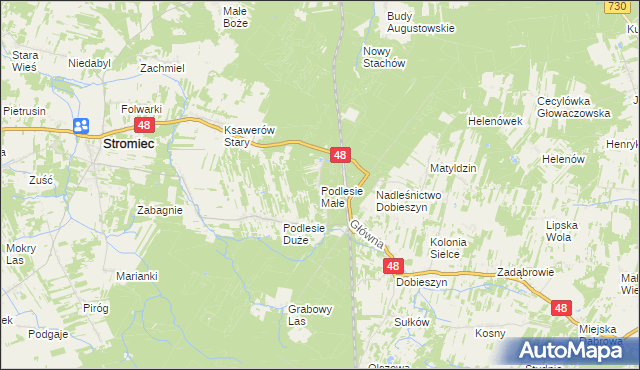 mapa Podlesie Małe gmina Stromiec, Podlesie Małe gmina Stromiec na mapie Targeo