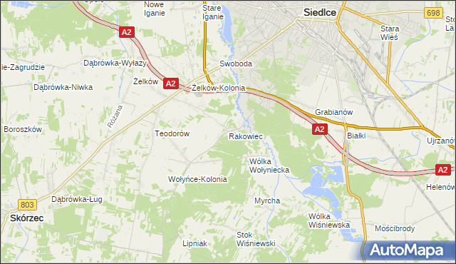 mapa Rakowiec gmina Siedlce, Rakowiec gmina Siedlce na mapie Targeo