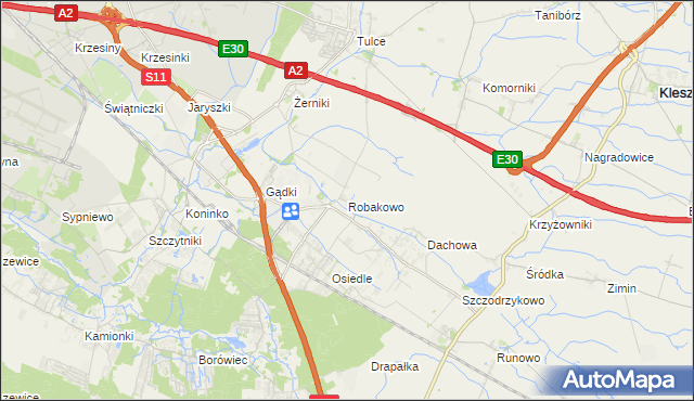 mapa Robakowo gmina Kórnik, Robakowo gmina Kórnik na mapie Targeo