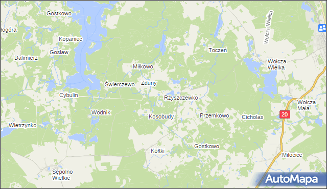 mapa Rzyszczewko gmina Biały Bór, Rzyszczewko gmina Biały Bór na mapie Targeo