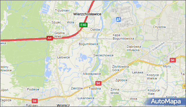 mapa Sieciechowice gmina Wierzchosławice, Sieciechowice gmina Wierzchosławice na mapie Targeo