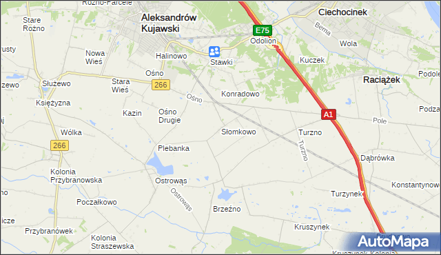 mapa Słomkowo gmina Aleksandrów Kujawski, Słomkowo gmina Aleksandrów Kujawski na mapie Targeo