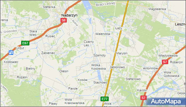 mapa Szamoty gmina Nadarzyn, Szamoty gmina Nadarzyn na mapie Targeo