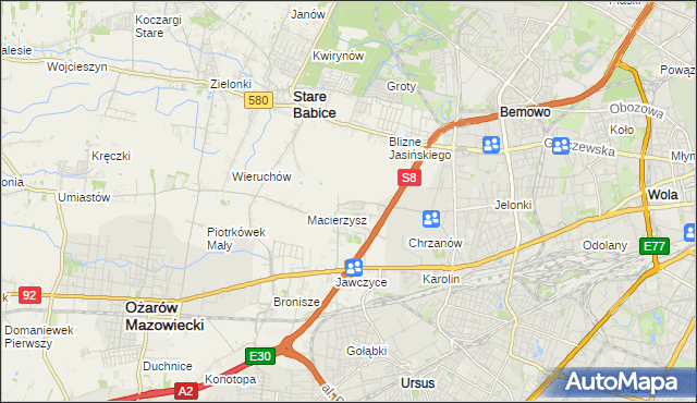 mapa Szeligi gmina Ożarów Mazowiecki, Szeligi gmina Ożarów Mazowiecki na mapie Targeo