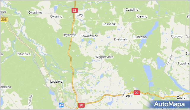 mapa Węgorzynko, Węgorzynko na mapie Targeo