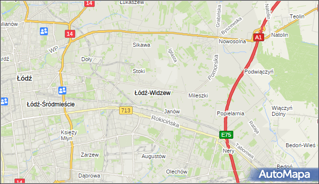 mapa Widzew, Widzew na mapie Targeo